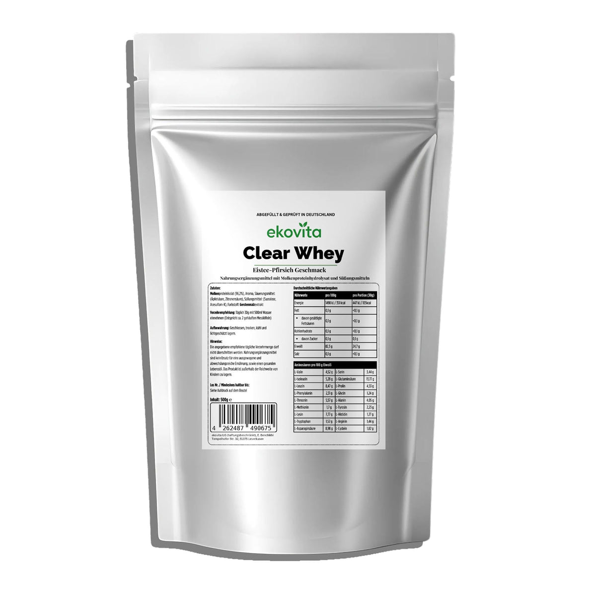 Clear Whey Protein Eistee Pfirsich - ekovita Premium 500g