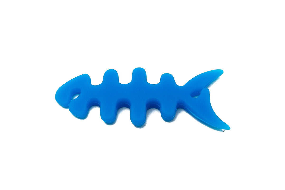 Kabelmanager Wrap Kabelaufroller Fischform Silikon Aufwickler Kabelschutz für Kopfhörer in Blau | System-S