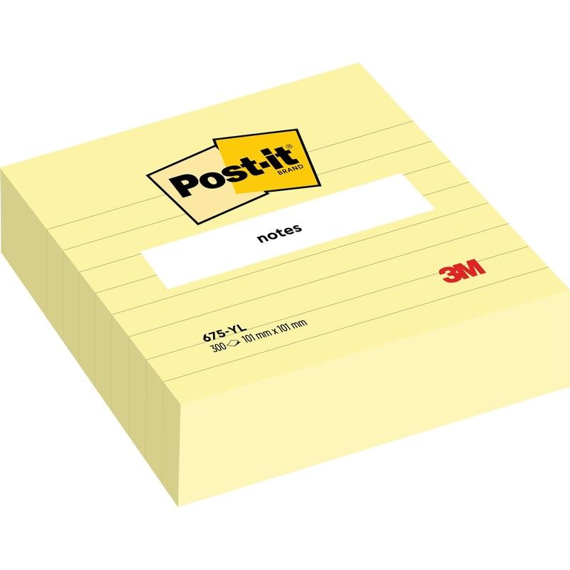 Post-it® Notes im Großformat, Gelb, Liniert, 101 mm x 101 mm, 300 Blatt/Block, 1 Block/Packung, 100% PEFC, SGSCH-PEFC-COC-110078 | Packung (1 Stück)