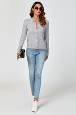 Cable-Knit Crewneck Cardigan In Grey