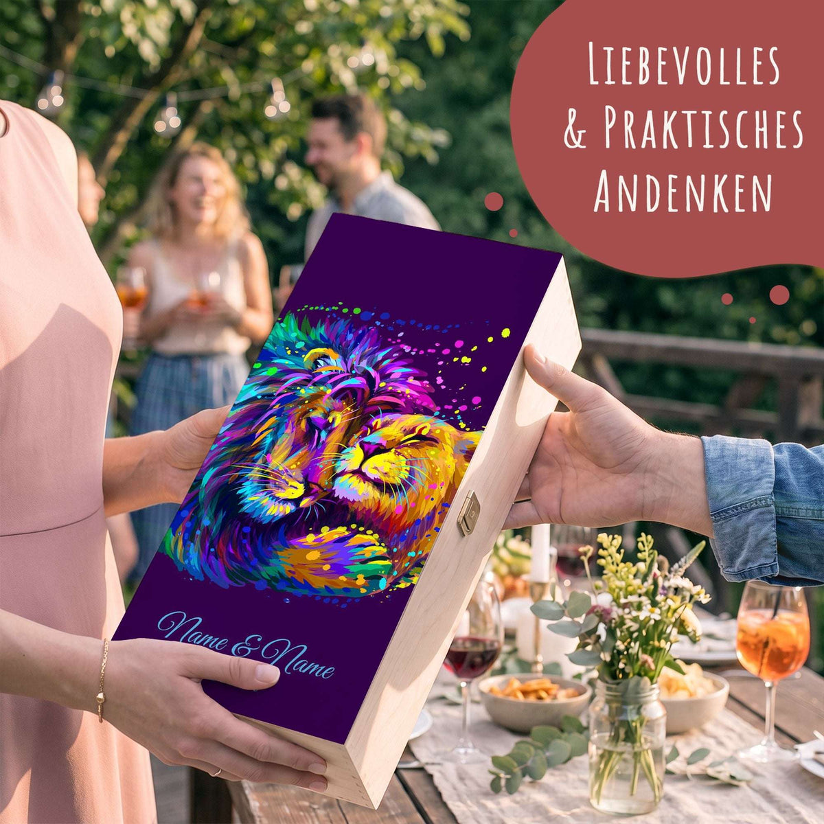 Stölzle Lausitz Weingläser mit Gravur im "Lion Love" Design als Set inkl. bedruckter Holzkiste
