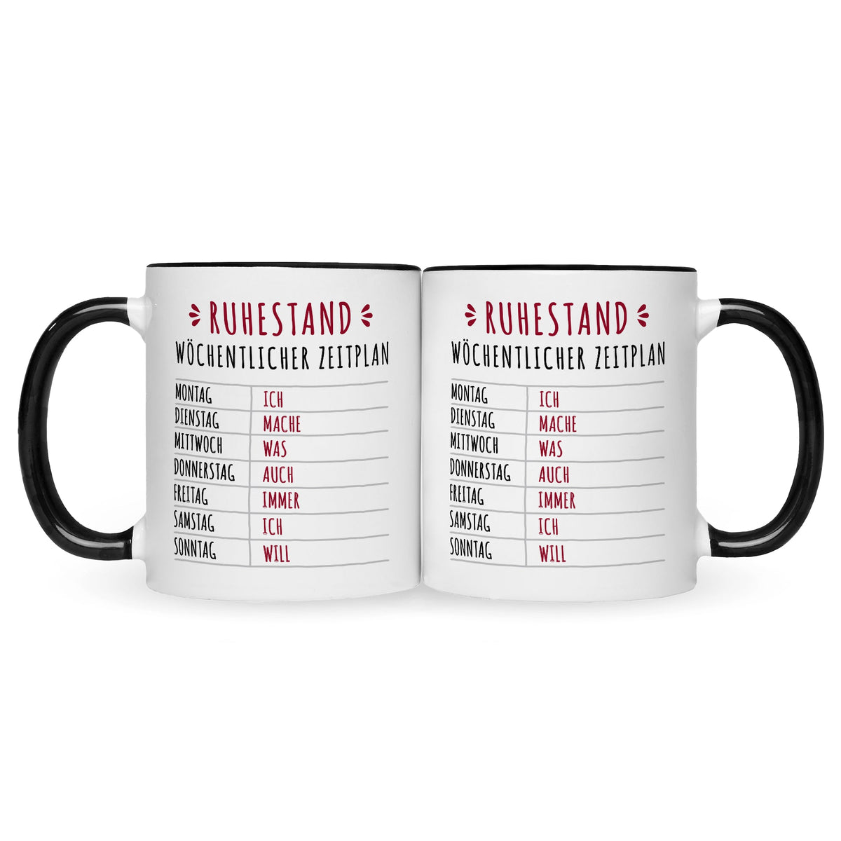 Bedruckte Tasse mit Spruch Ruhestand Plan