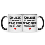 Bedruckte Tasse mit Spruch Ich liebe es wenn mich meine Frau zocken lässt