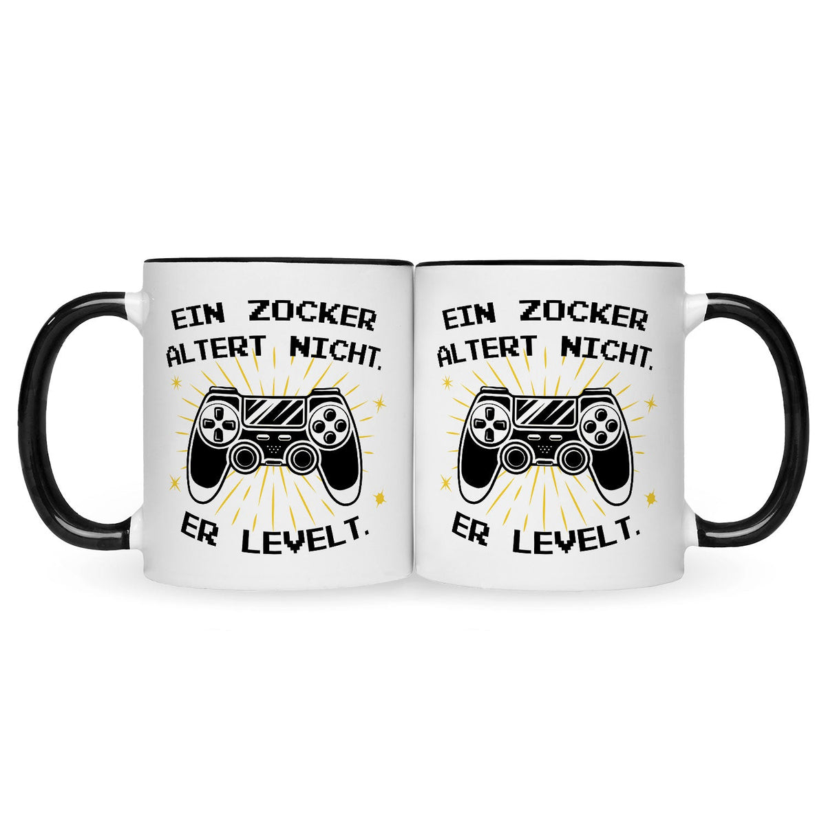 Bedruckte Tasse mit Spruch - Ein Zocker altert nicht er levelt