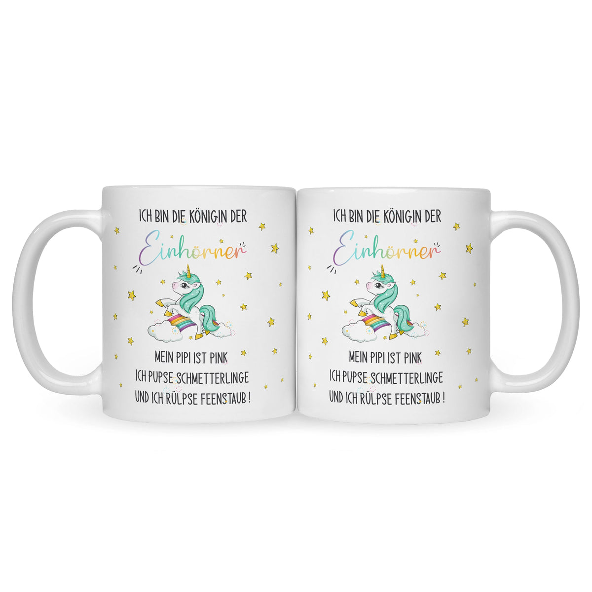 Bedruckte Tasse mit Spruch Königin der Einhörner