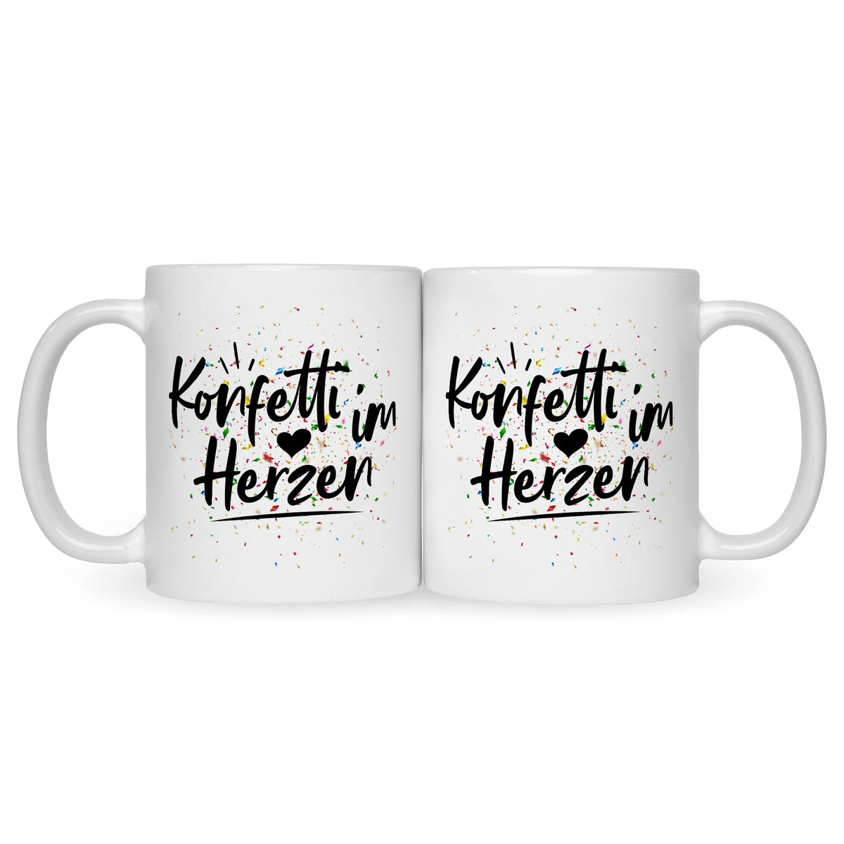 Bedruckte Tasse mit Spruch Konfetti im Herzen