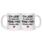 Bedruckte Tasse mit Spruch Ich liebe es wenn mich meine Frau zocken lässt