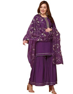 Cotton Blend Kurta Sharara Dupatta Set