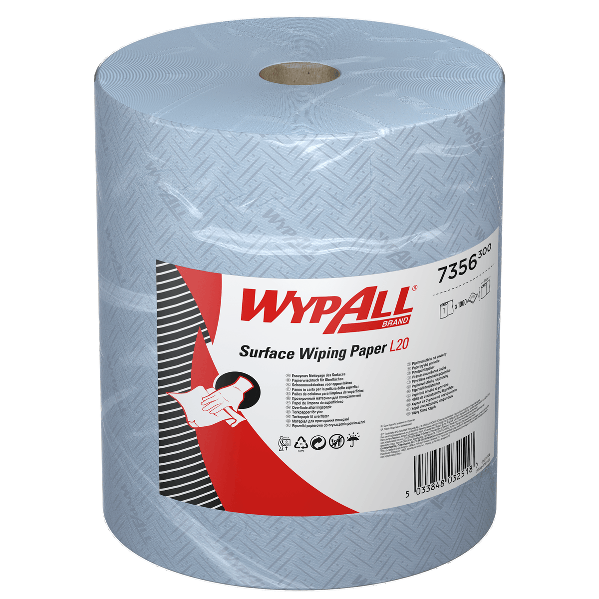 WypAll® L20 Papierwischtuch für Oberflächen - Großrolle - Extra breit / Blau - 1 Roll  x 1000 Sheets | Karton (1 Rolle)