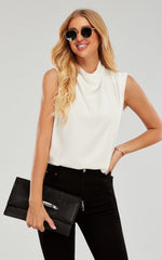 High Neck Sleeveless Blouse In White