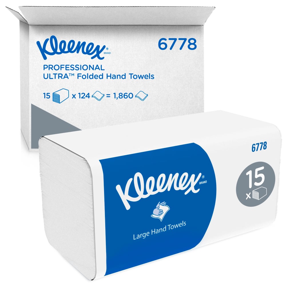 Kleenex® Falthandtücher - Weiß /Groß - 15 Clips  x 124 Sheets | Karton (15 Päckchen)
