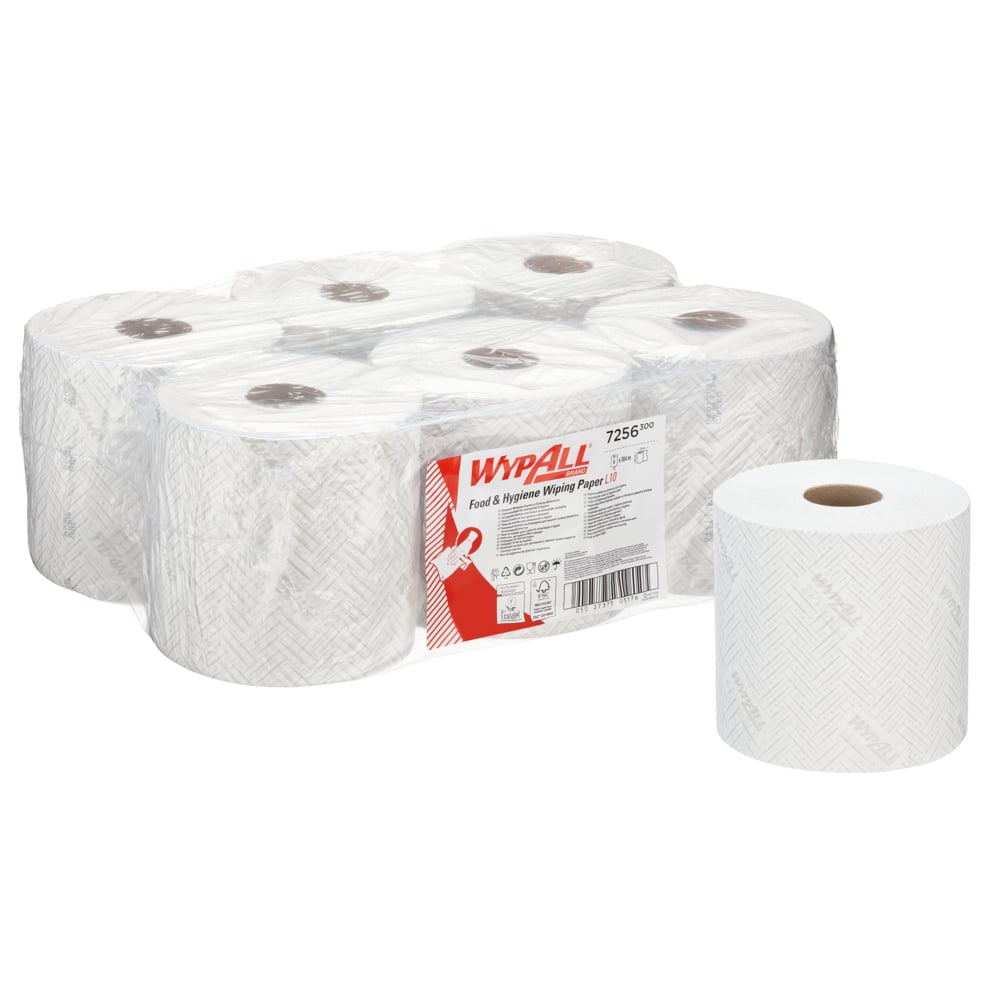 WypAll® L10 Papierwischtuch für Lebensmittel & Hygiene - Zentralentnahme  / Weiß - 6 Rolls  x 800 Sheets | Karton (6 Rollen)