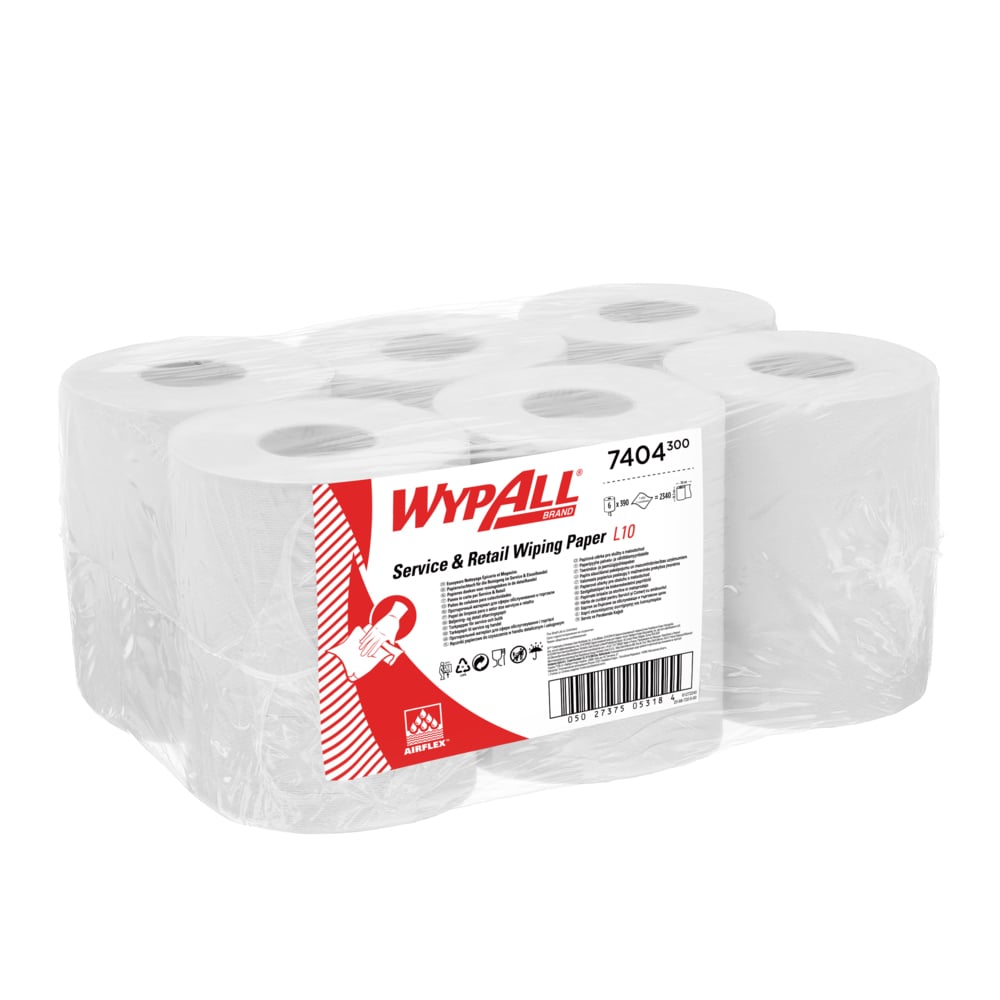 WypAll® L10 Papierwischtuch für die Reinigung im Service & Einzelhandel - Zentralentnahme  / Weiß - 6 Rolls  x 390 Sheets | Karton (6 Rollen)