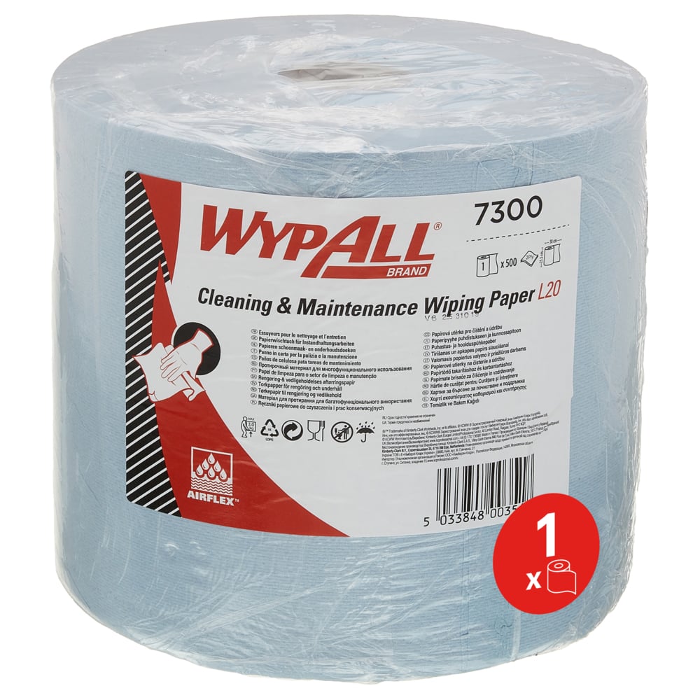 WypAll® L20 Papierwischtuch für Instandhaltungsarbeiten - Großrolle / Blau - 1 Roll  x 500 Sheets | Karton (1 Rolle)