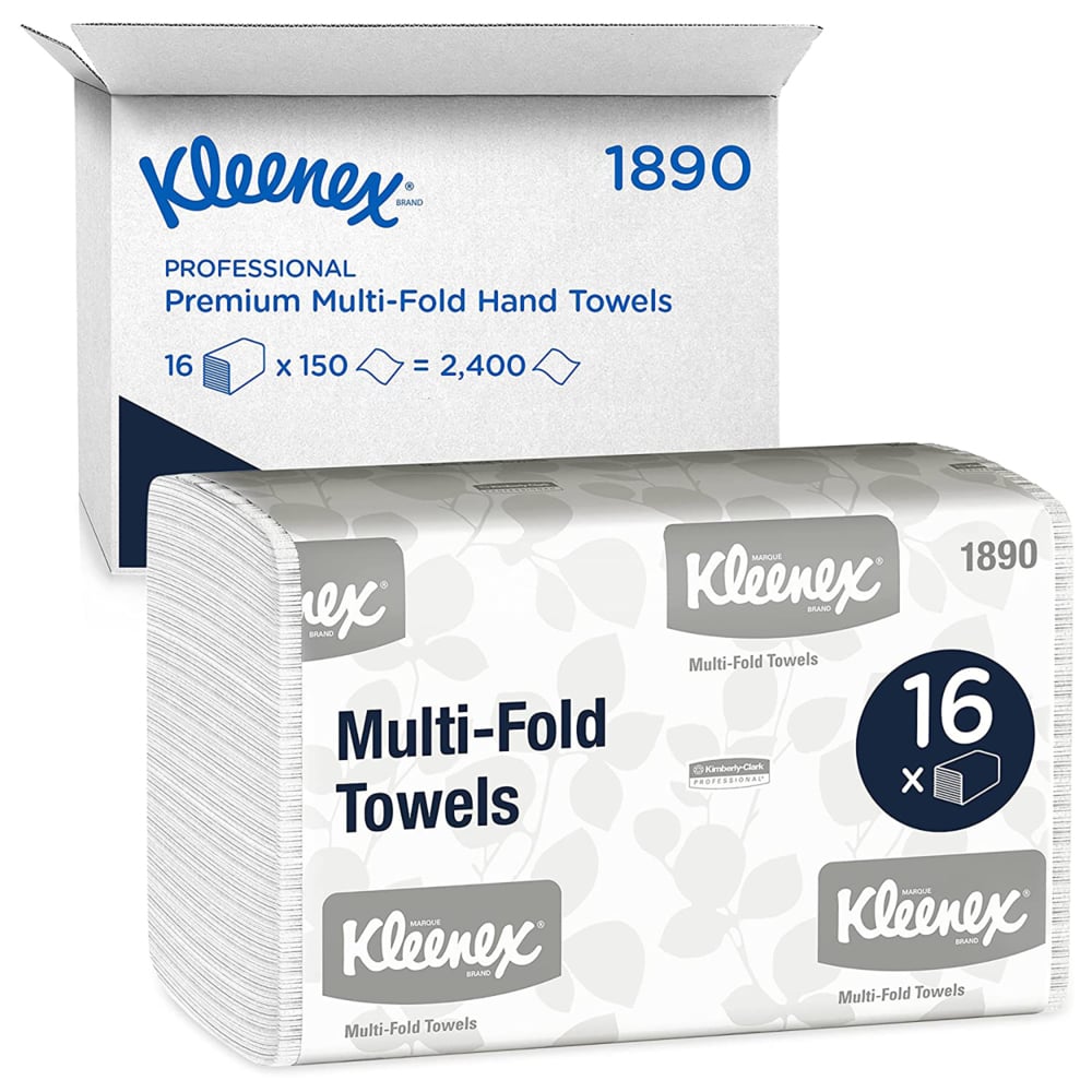Kleenex® Handtücher - MultiFold / Weiß /Mittel - 16 Clips  x 150 Sheets | Karton (16 Päckchen)