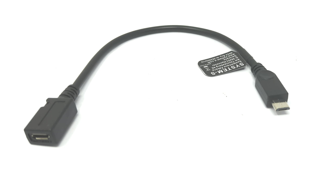 USB 2.0 Kabel 15 cm Micro B Stecker zu Buchse Adapter in Schwarz | System-S