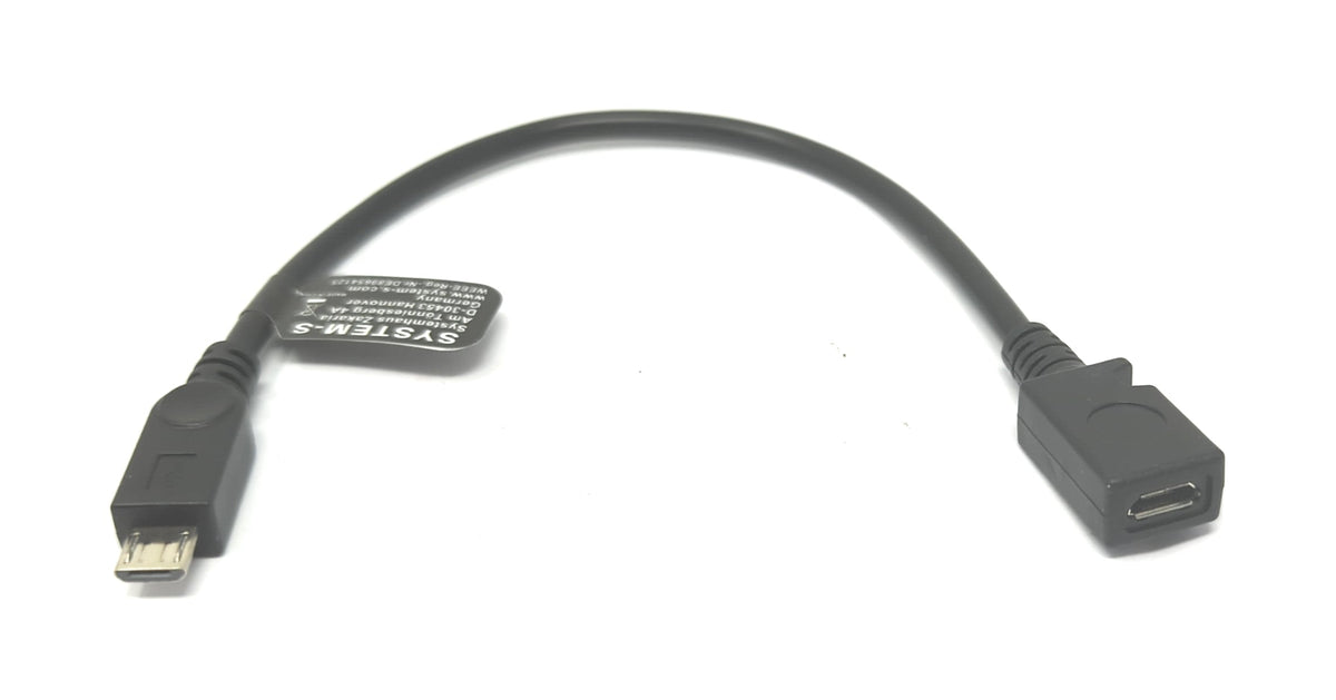 USB 2.0 Kabel 15 cm Micro B Stecker zu Buchse Adapter in Schwarz | System-S