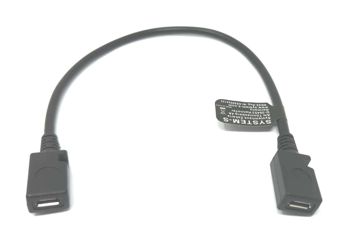 USB 2.0 Kabel 15 cm Micro B Buchse zu Buchse in Schwarz | System-S