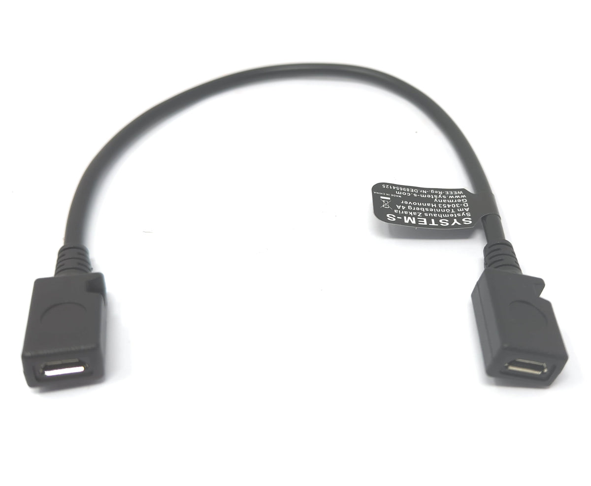 USB 2.0 Kabel 15 cm Micro B Buchse zu Buchse in Schwarz | System-S