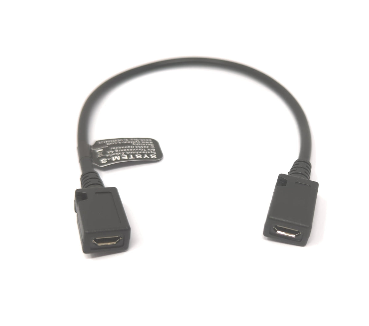 USB 2.0 Kabel 15 cm Micro B Buchse zu Buchse in Schwarz | System-S