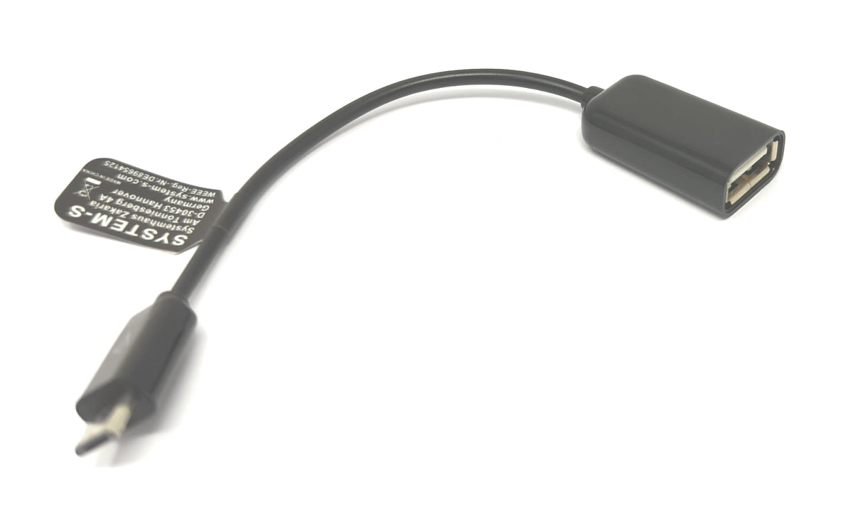 USB 2.0 Kabel 15 cm Micro B Stecker zu Typ A Buchse Adapter in Schwarz | System-S