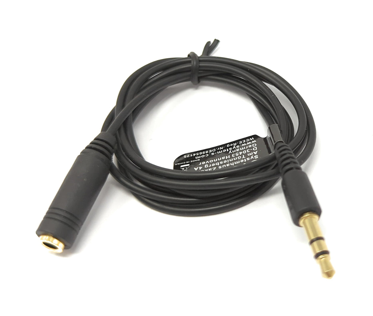 Audio Kabel 15 cm Stereo AUX Klinke 3,5 mm Stecker zu Buchse in Schwarz | System-S