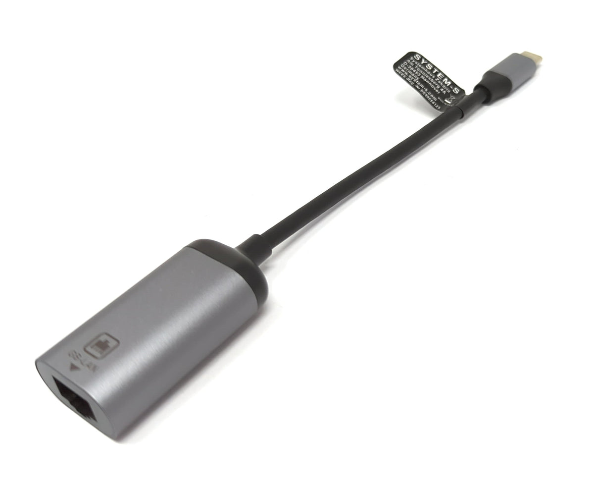 LAN Kabel 19 cm RJ45 Buchse zu USB 3.1 Typ C Stecker Adapter in Grau | System-S