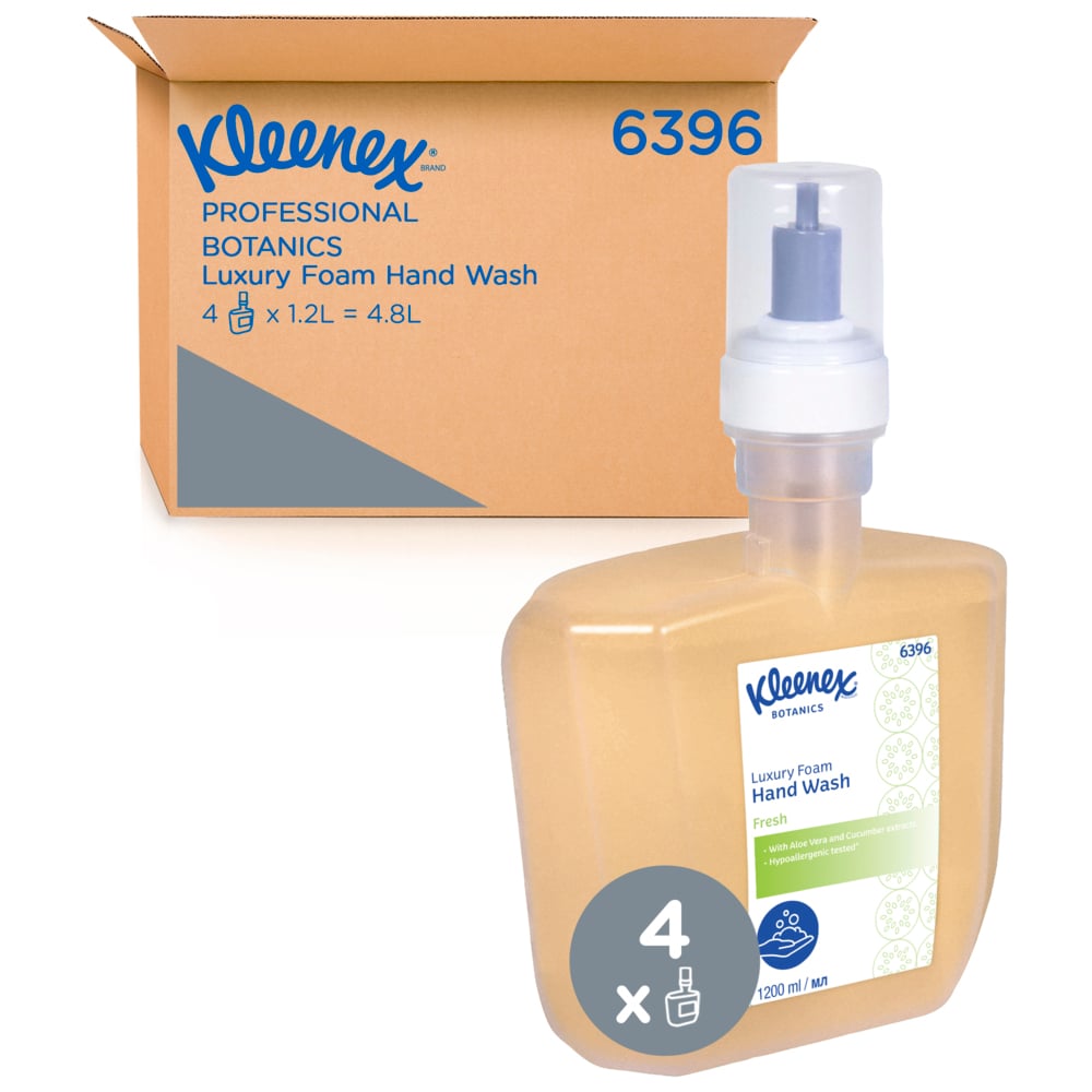 Kleenex® Botanics™ Luxury Foam Hand Wash - 1.2 Litre Cassette / 1.2 l - 4 Electronic Cassettes | Karton (4 Kartuschen)