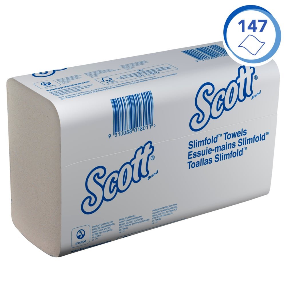 Scott® SLIMFOLD Handtücher - gefaltet / Weiß - 16 Clips  x 110 Sheets | Karton (16 Päckchen)