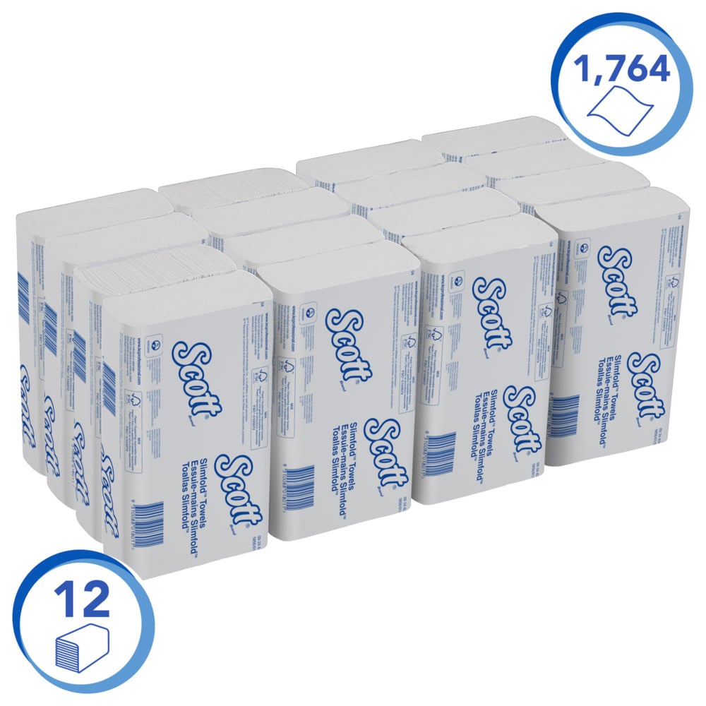 Scott® SLIMFOLD Handtücher - gefaltet / Weiß - 16 Clips  x 110 Sheets | Karton (16 Päckchen)