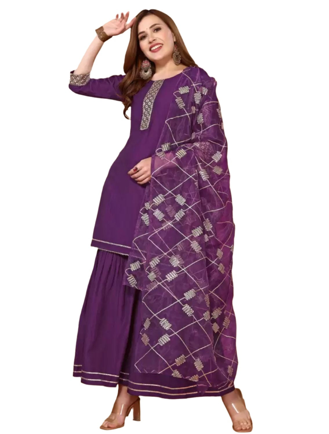 Cotton Blend Kurta Sharara Dupatta Set