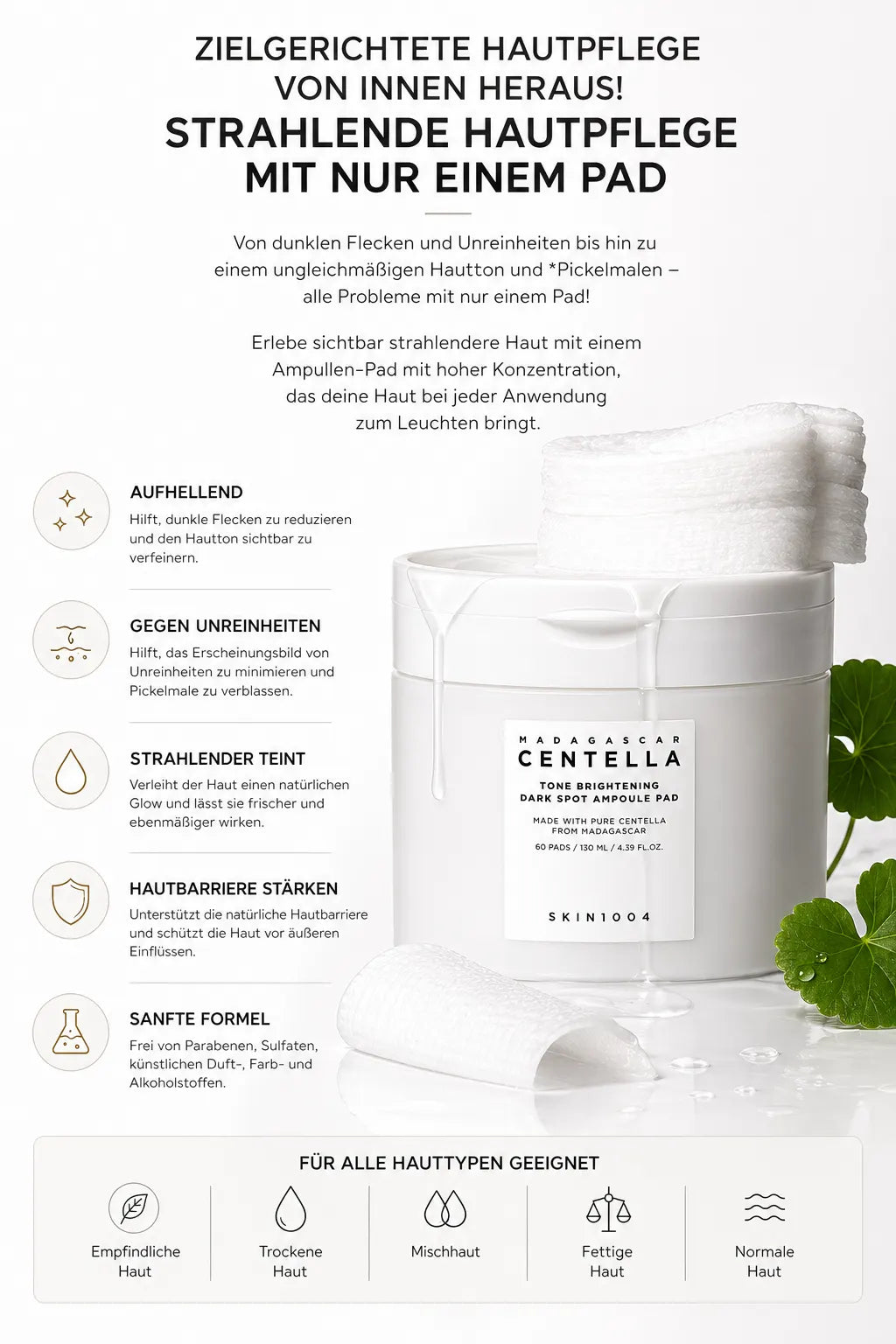 SKIN1004 Madagascar Centella Tone Brightening Dark Spot Ampoule Pad 130ml
