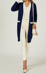 Cream Stripe Cardigan In Navy