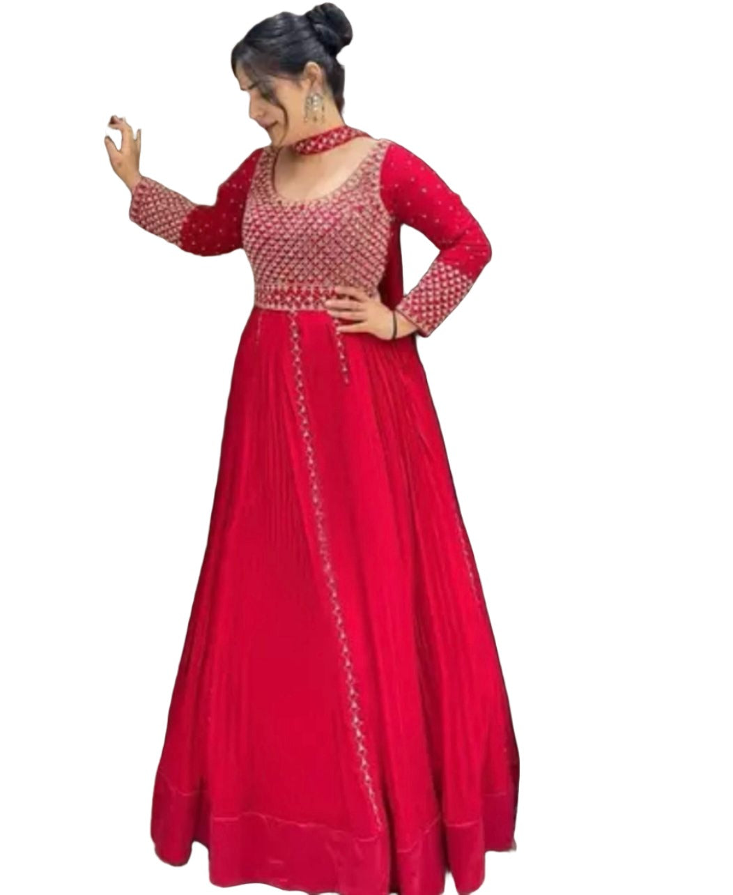 Embroidery And Sequins Work Gown With Dupatta