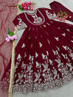 Party Wear Georgette Gown And Dupatta With Embroidery Sequence Work For Women, Indian Gown , Anarkali Gown , Bridesmaid Gown , Dresses