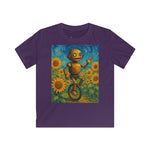 Kinder-T-Shirt – Sonnige Sonnenblumen-Roboter auf Einrad