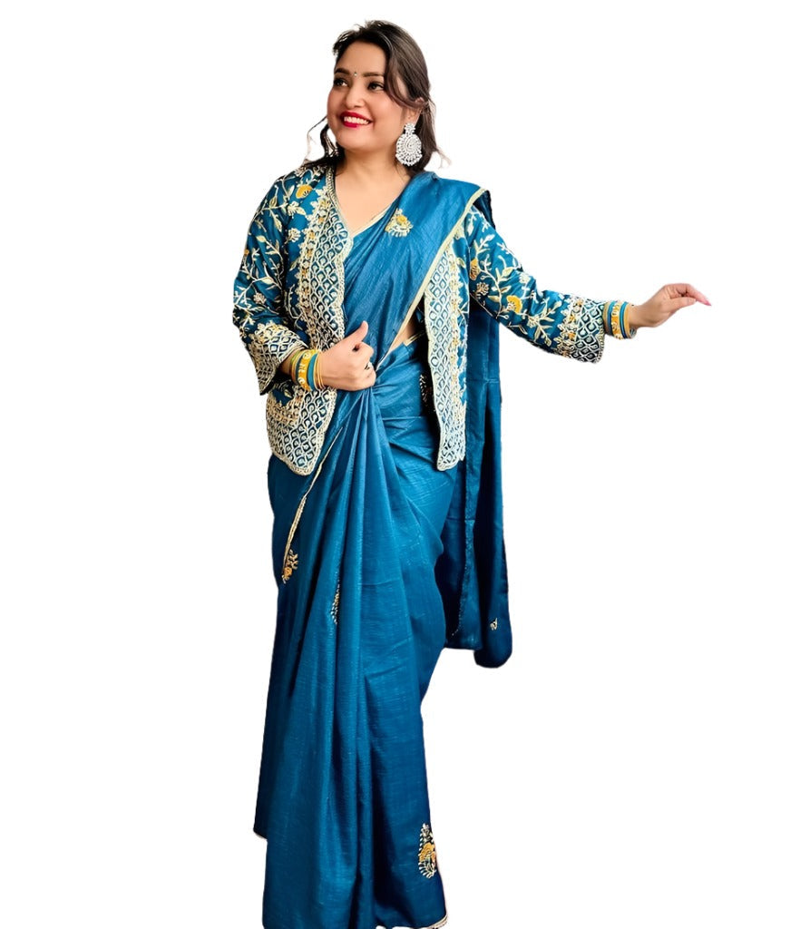 New Super Trending Embroidery cording work ready to wear saree with full koti