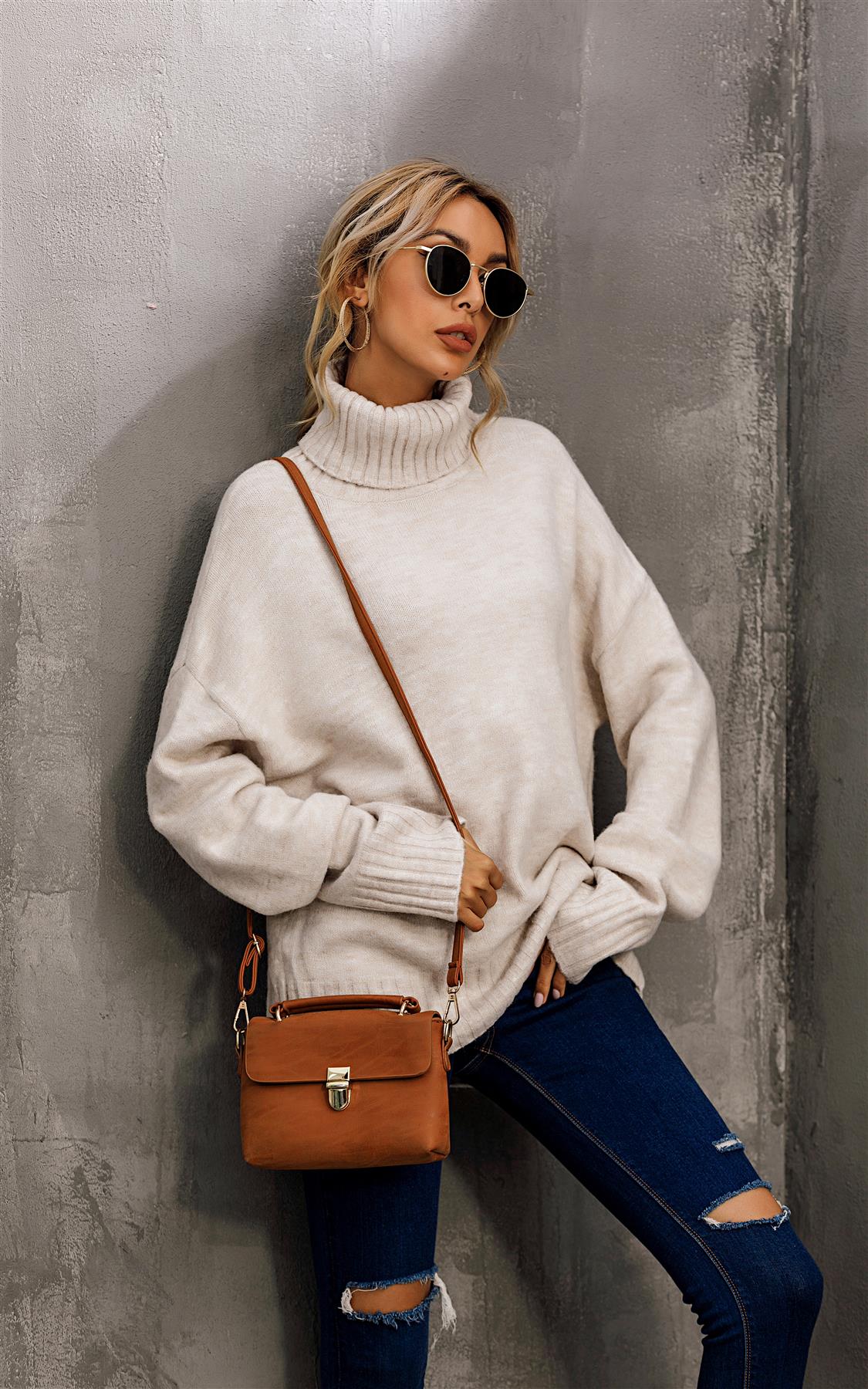Jumper Top With High Neck In Cream