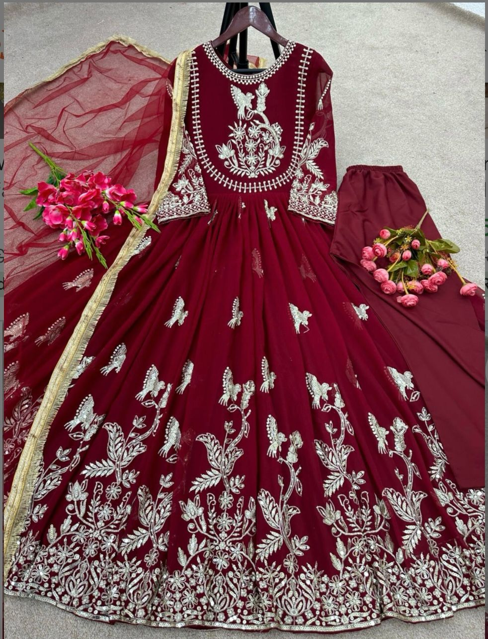 Party Wear Georgette Gown And Dupatta With Embroidery Sequence Work For Women, Indian Gown , Anarkali Gown , Bridesmaid Gown , Dresses