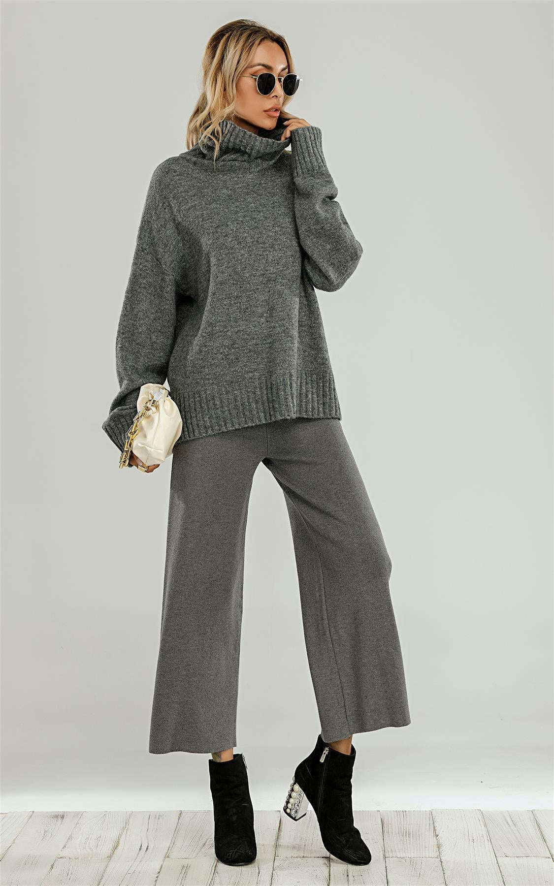 Wool Blanket Jumper Top With High Neck In Grey Namma Markt
