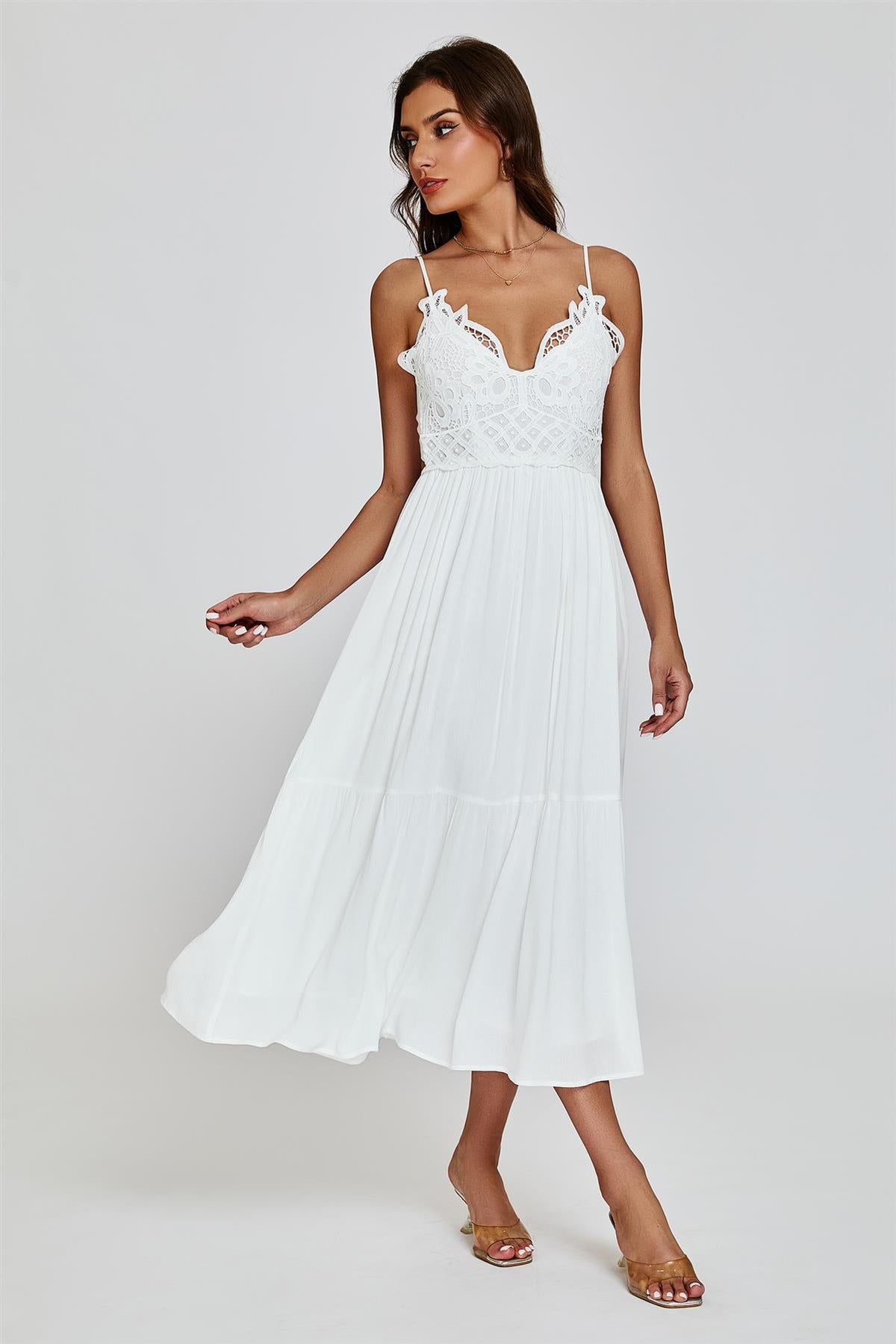 Lace Top Maxi Dress In White