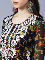 Floral Printed Georgette Chikankari Embroidery Kurti