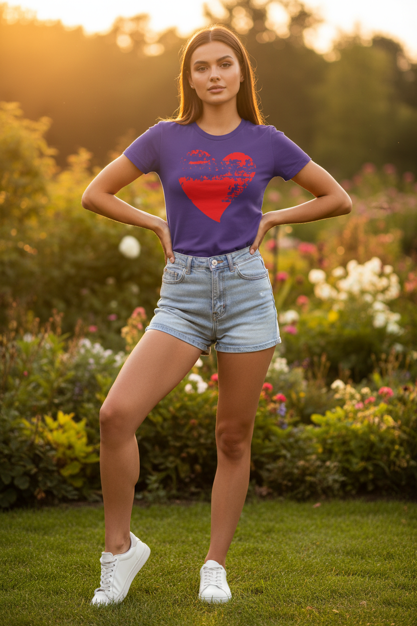Damen T-Shirt 100% Baumwolle | Rotes Grunge-Herz