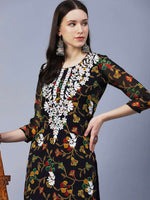 Floral Printed Georgette Chikankari Embroidery Kurti