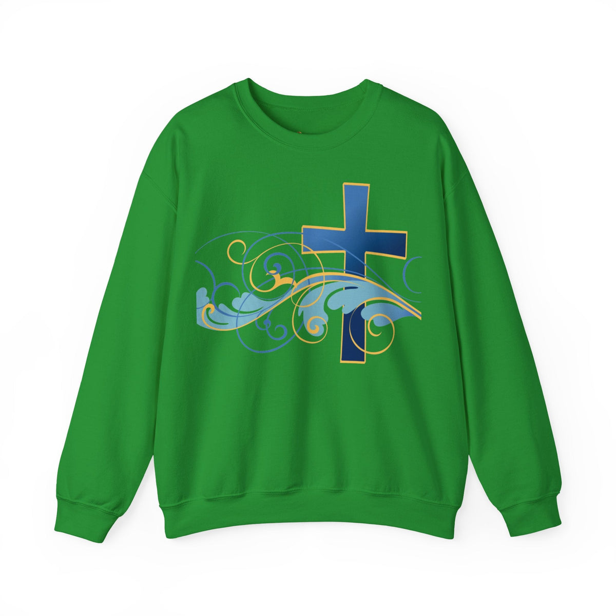 ESTID Unisex Crewneck Pullover | Blaues Kreuz & Wellen-Ornament