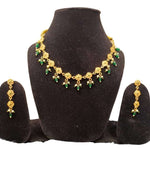 Green Gold-Plated Stone-Studded Necklace & Earrings
