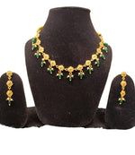 Green Gold-Plated Stone-Studded Necklace & Earrings