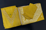 Mustard yellow Dola silk Handwork kurti dupatta bottom set