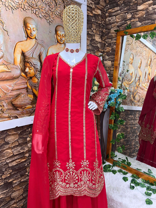 PARTY WEAR TOP AND SARARA. WITH FANCY DUPATTA WITH HEAVY EMBROIDERY WORK*