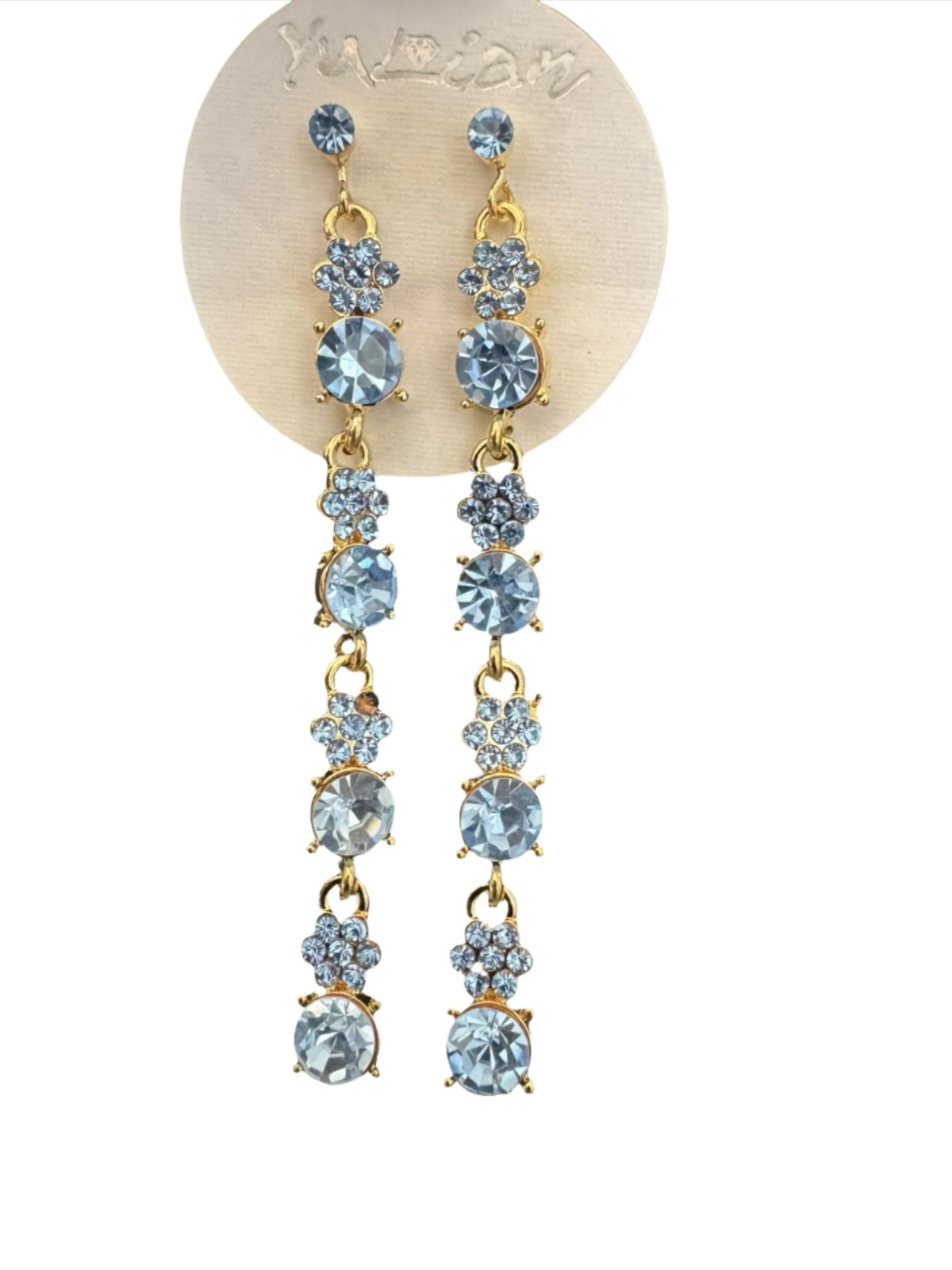 Crystal Flower Floral Gold & Sliver Drop Earrings